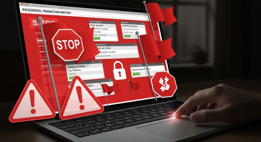 금융 거래 내역 및 지인 정보 과다 요구 사이트 위험 신호 분석 이미지