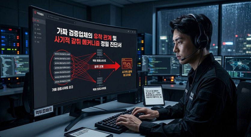 먹튀 검증업체 광고가 전부 가짜인 이유와 가짜 검증사이트와 먹튀 업체의 뒷거래를 까발리는 먹튀컴배트 정밀 분석 리포트 메인 배너 이미지