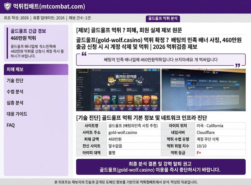 골드울프 카지노 기술 위험도 및 배팅의민족 사칭 자금 유통 경로 분석 차트