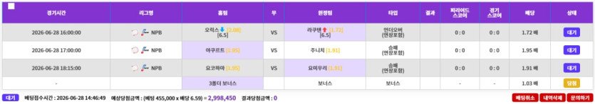 컵카지노 야구 3폴더 적중 내역