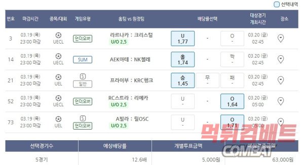 UEL 새벽 해외축구 배팅 내역